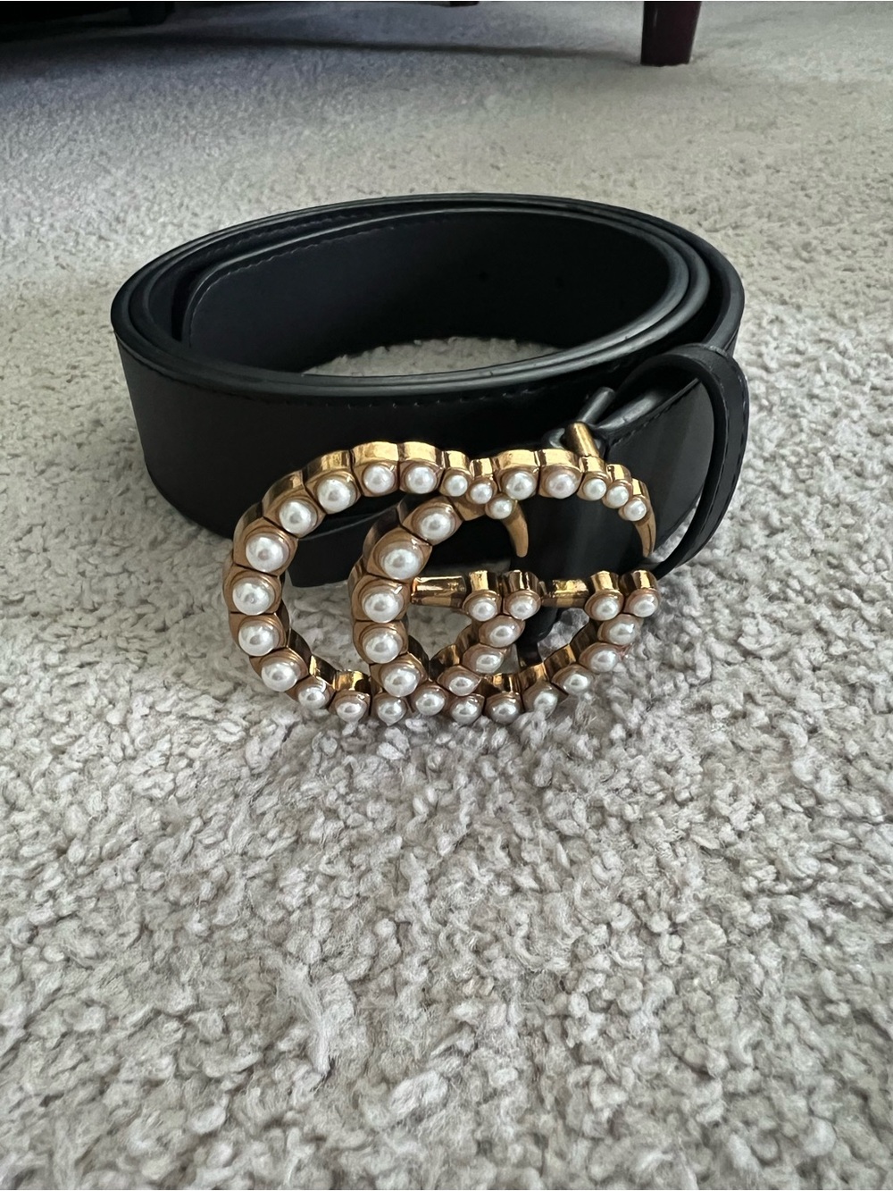 Gucci Pearl Accent Black Leather Belt
